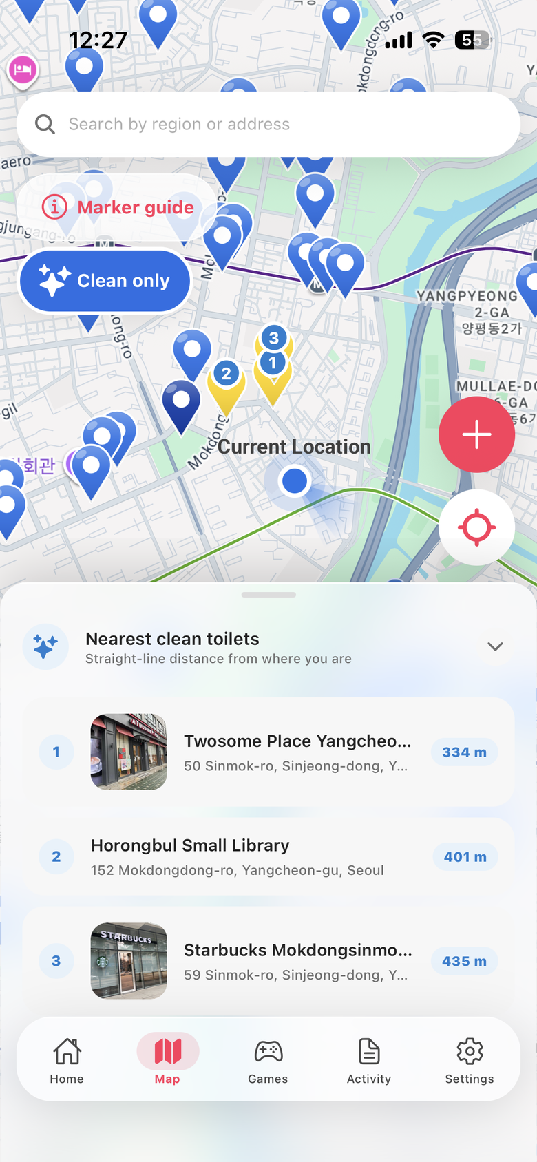 KORE map with clean-restroom pins
